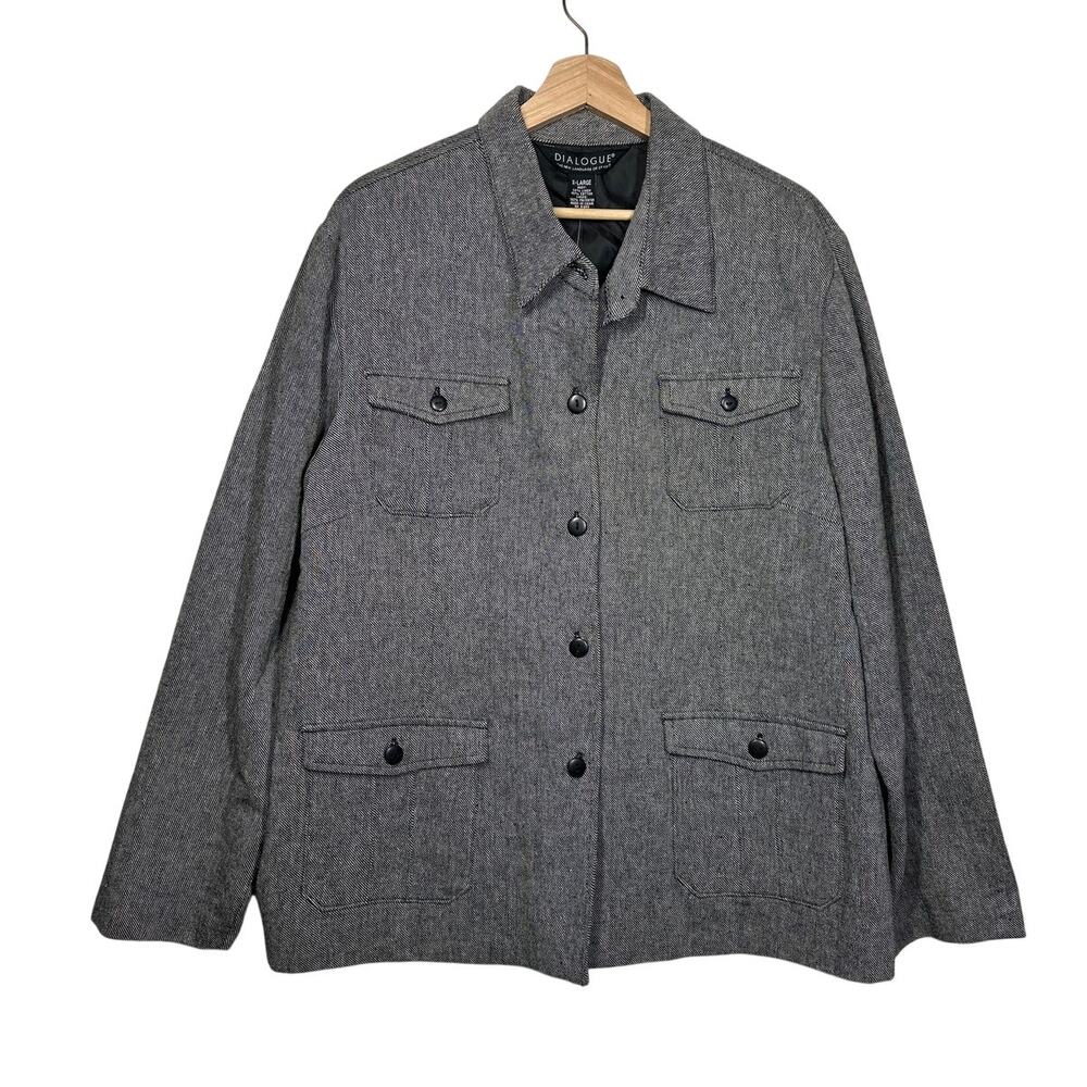 Dialogue Linen Cotton Lined Safari Utility Blazer Jacket 4 Pocket Lined Black XL